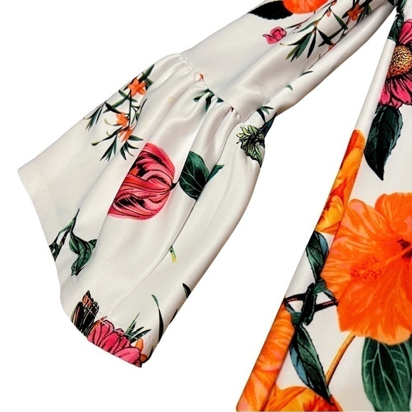 ASOS DESIGN Botanical Shift Mini Dress with Fluted Sleeves, Size 4 - Picture 14 of 16